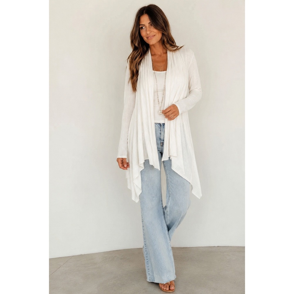 INC White Open Front Cardigan Asymmetrical Hem S Coastal Grandma Cozy Lagenlook